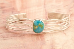 Genuine Sonoran Turquoise Sterling Silver Branch Bracelet